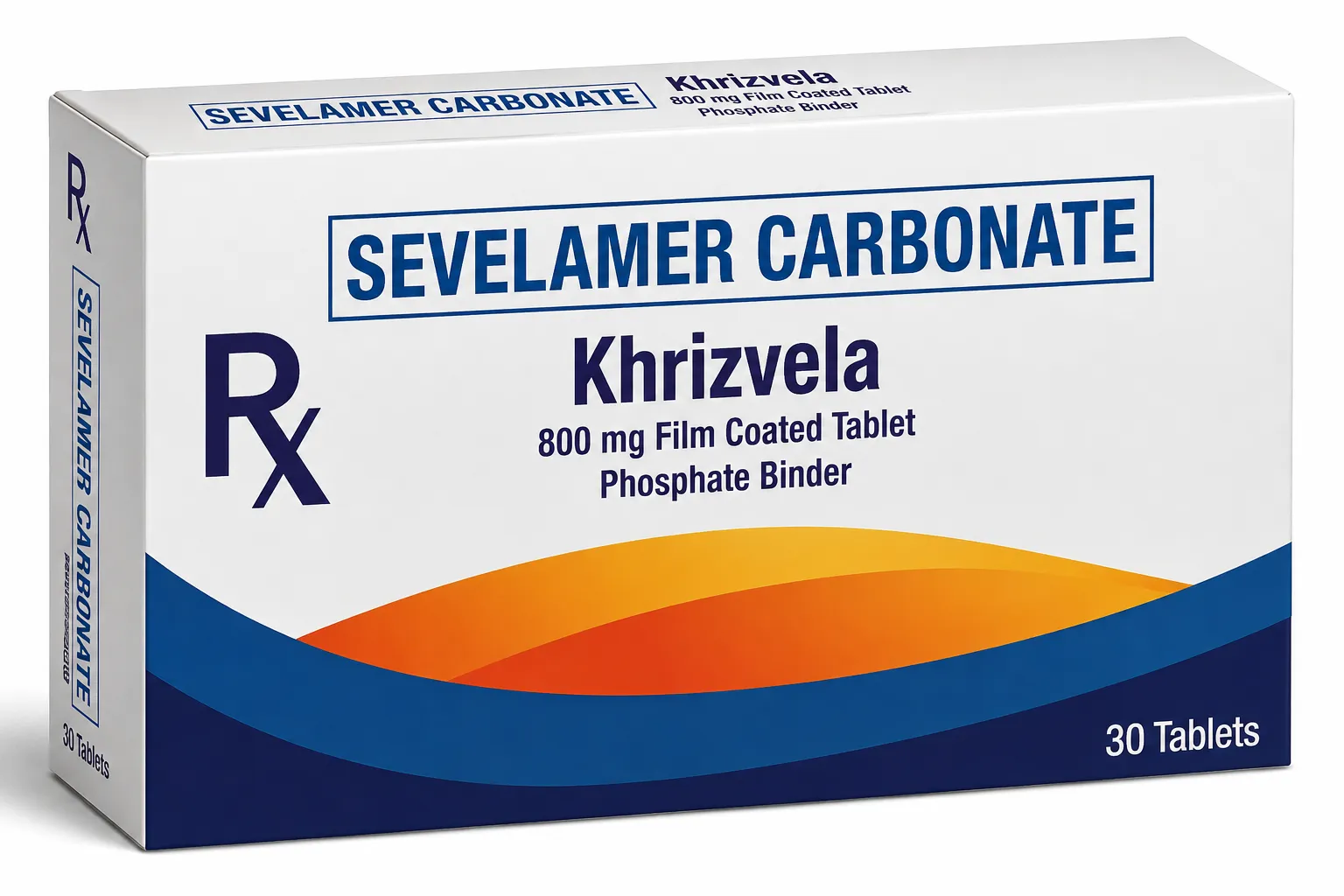 Khrizvela carton, Sevelamer Carbonate 800 mg film-coated tablet, box of 30 tablets