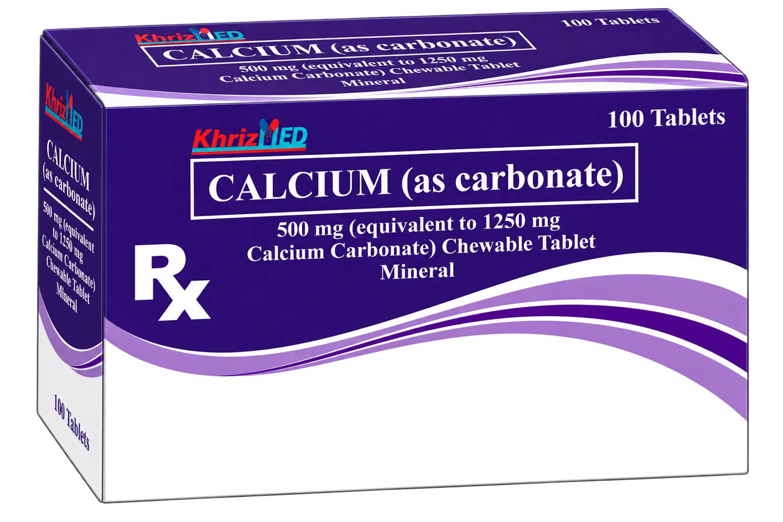 KhrizMED Calcium as carbonate carton, 500 mg chewable tablet