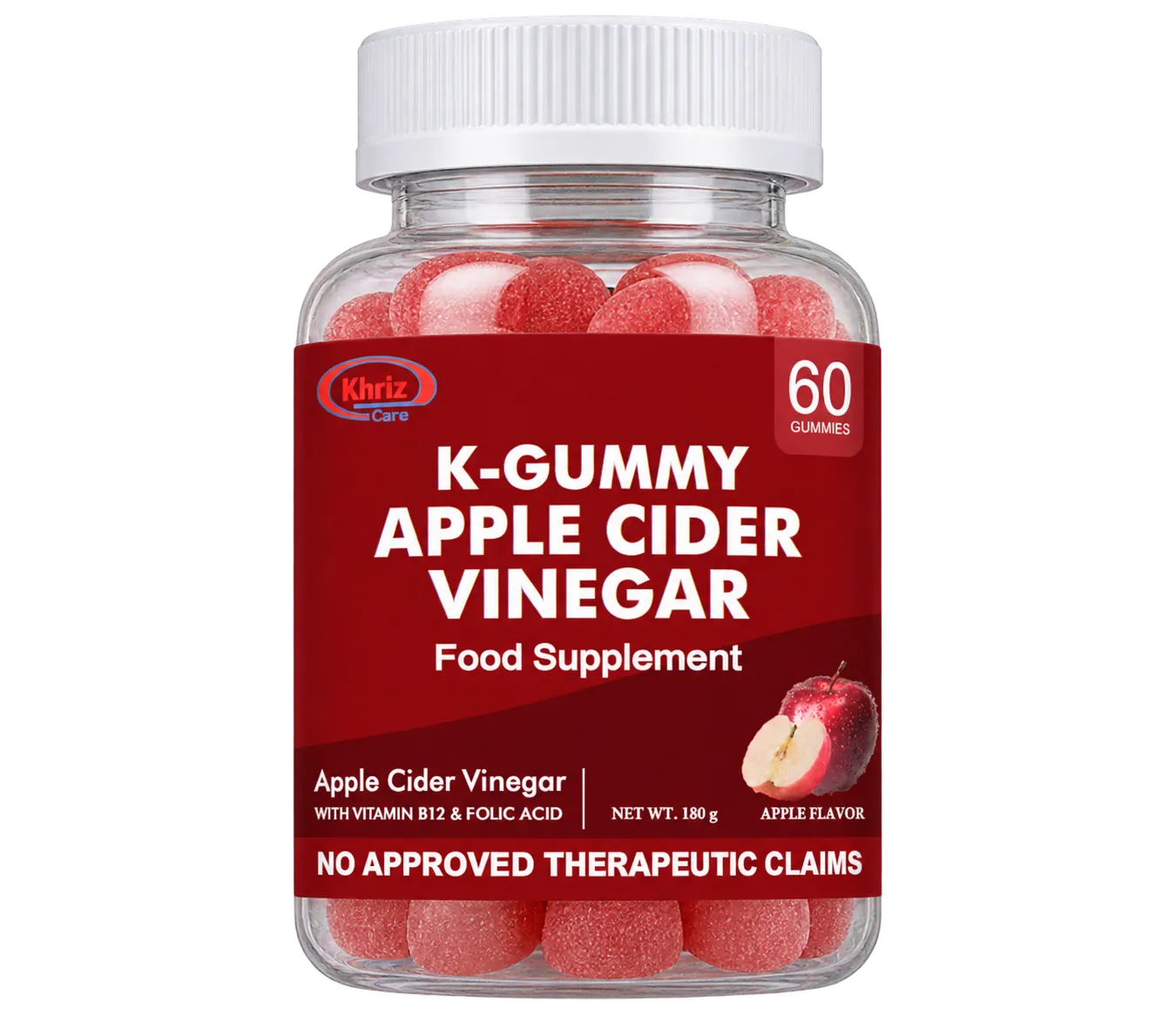 K Gummy Apple Cider Vinegar bottle, apple cider vinegar food supplement gummies