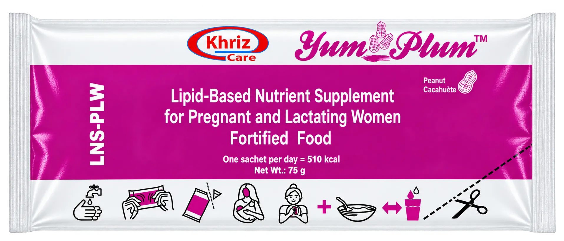Khriz Care Yum Plum LNS-PLW sachet, lipid-based nutrient supplement for pregnant and lactating women