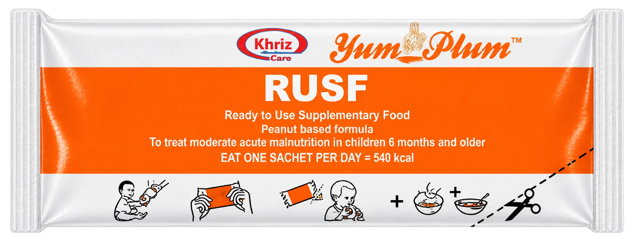 Khriz Care Yum Plum RUSF sachet, ready-to-use supplementary food, peanut based