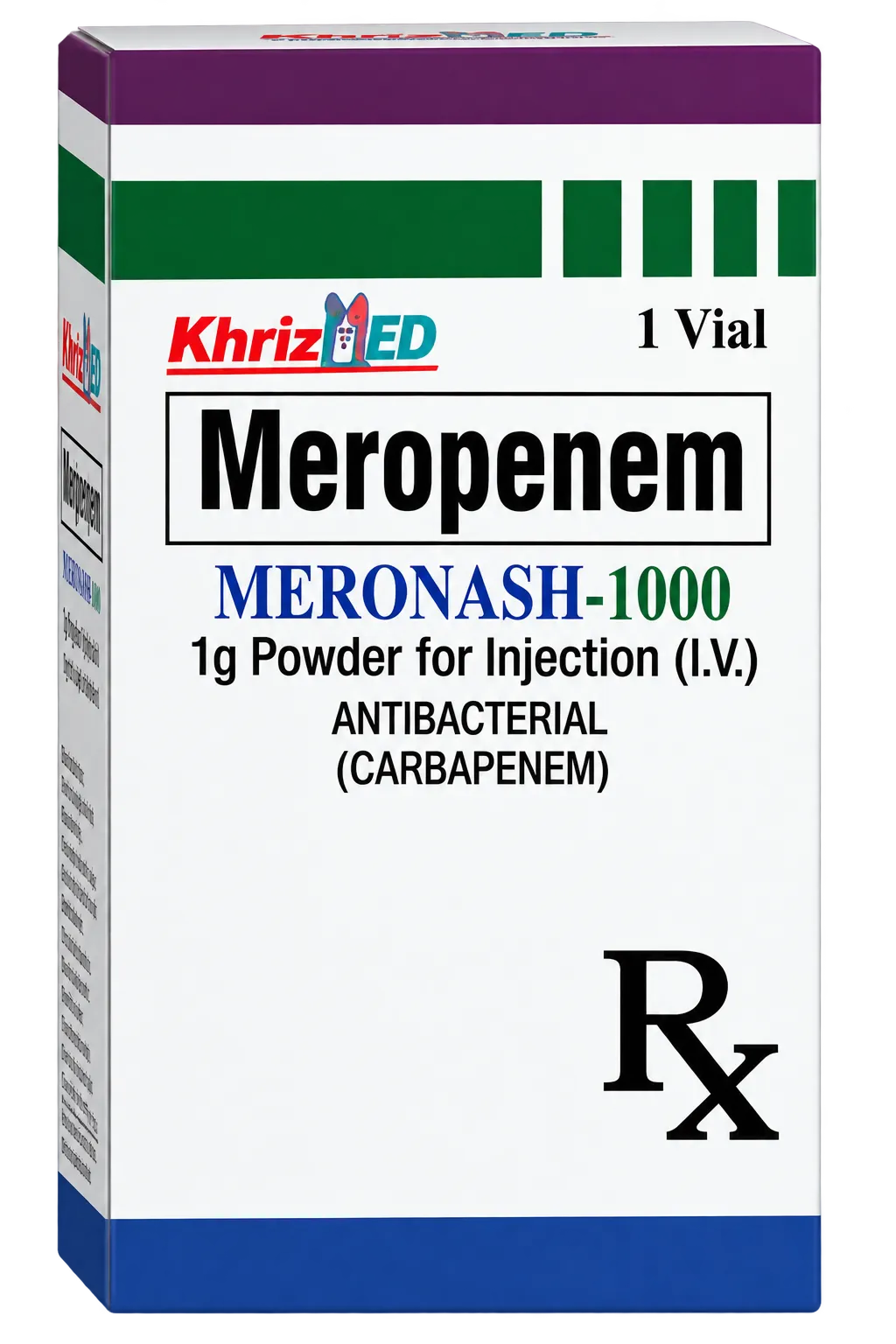 Meronash-1000 carton, Meropenem 1 g powder for injection
