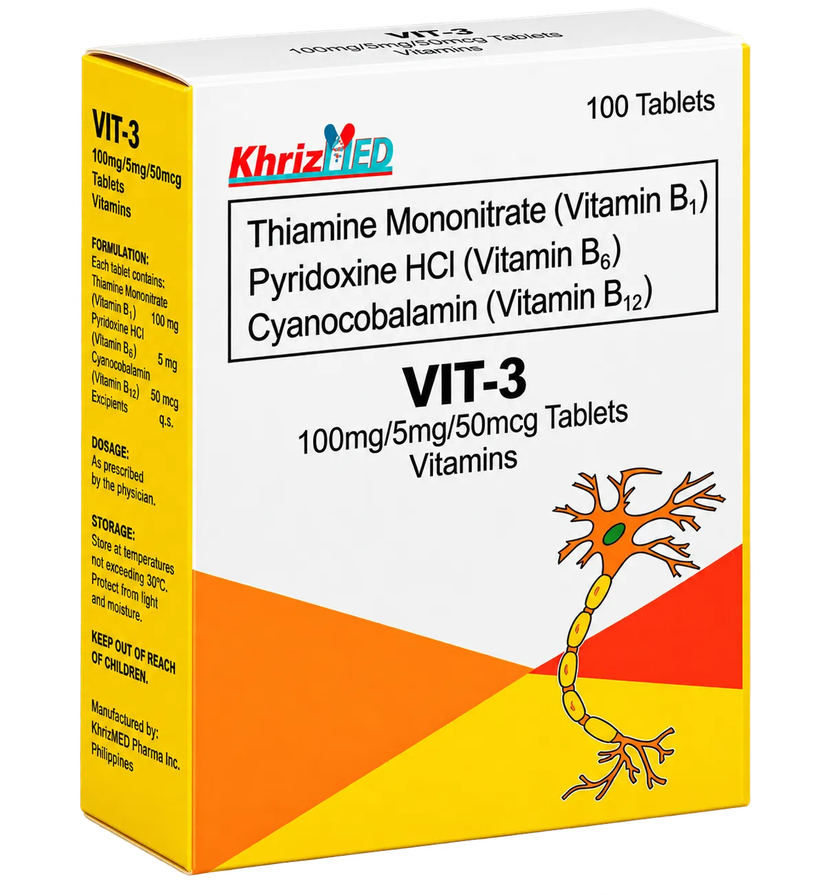 Vit-3 carton, Thiamine, Pyridoxine and Cyanocobalamin tablet
